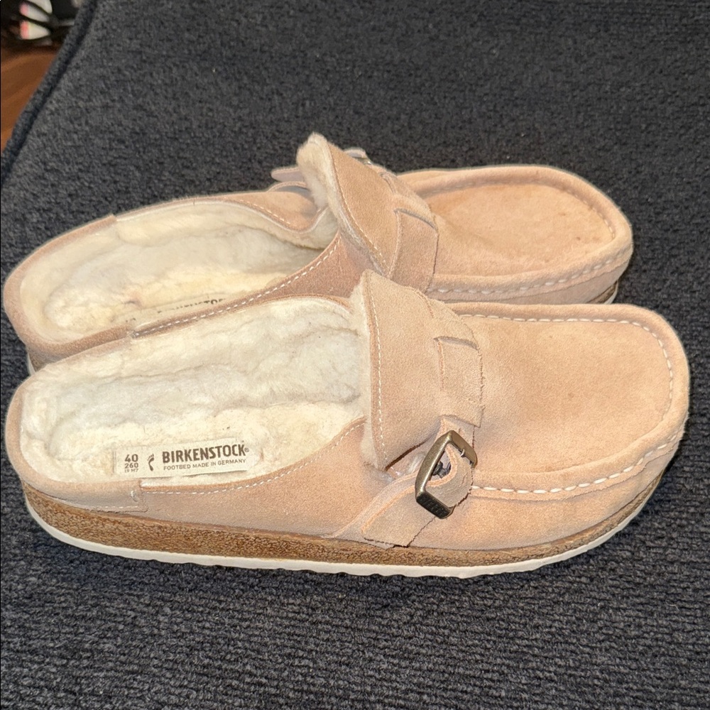 Birkenstock Tan Suede Mules with Buckle - Picture 3 of 6